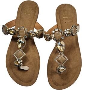 new Dune London Louise jewel-toe-post flat sandal leather   size 37 us 7